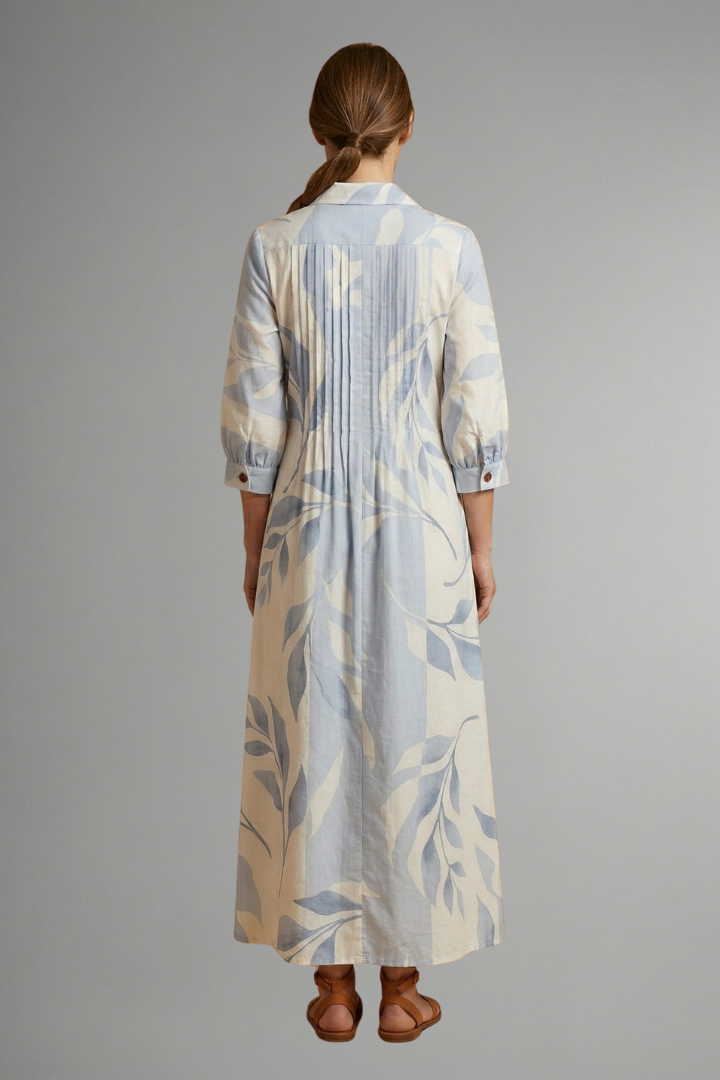 Dixie | Women's Long Floral Dress with Round Neck, Short Sleeves & Relaxed Fit