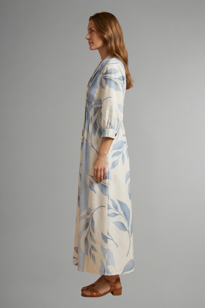 Dixie | Women's Long Floral Dress with Round Neck, Short Sleeves & Relaxed Fit