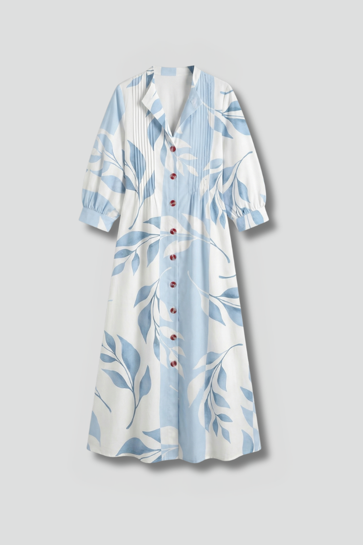 Dixie | Women's Long Floral Dress with Round Neck, Short Sleeves & Relaxed Fit