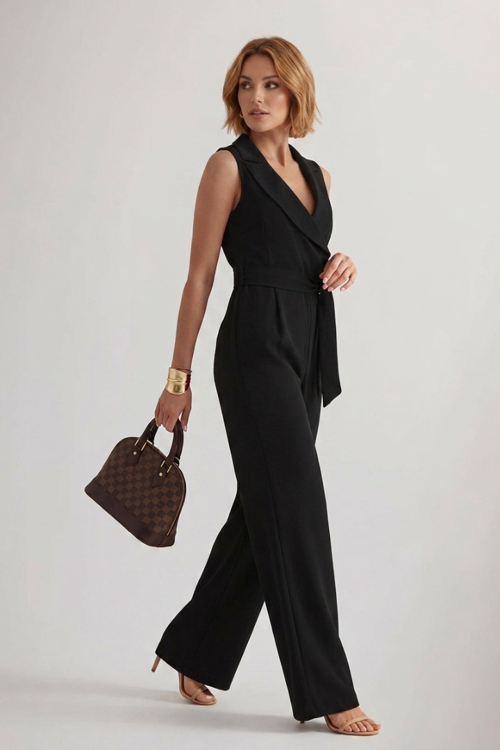 Dove | Women's Long Jumpsuit – V Neck Sleeveless Wide Leg One Piece
