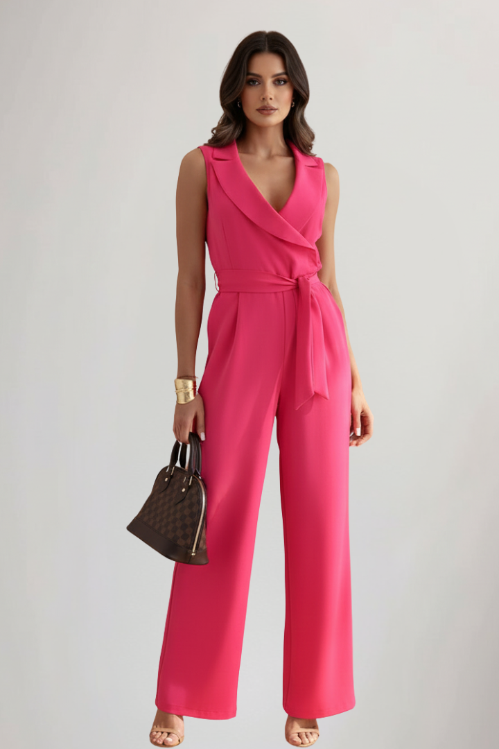 Dove | Women's Long Jumpsuit – V Neck Sleeveless Wide Leg One Piece