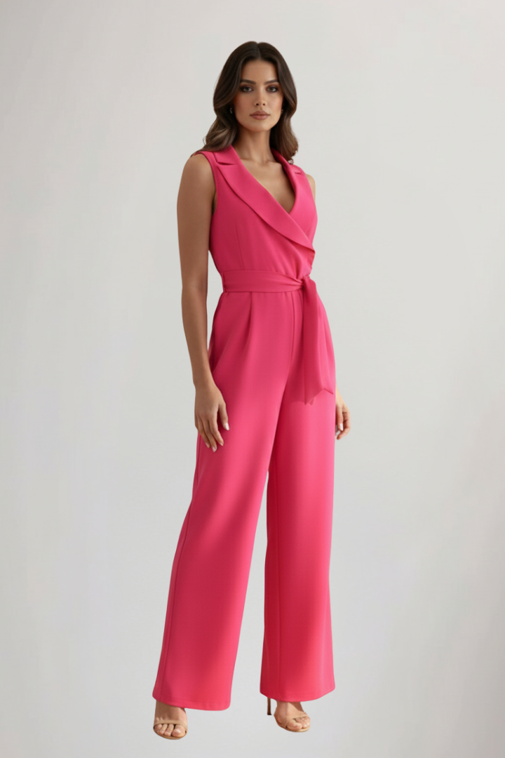 Dove | Women's Long Jumpsuit – V Neck Sleeveless Wide Leg One Piece
