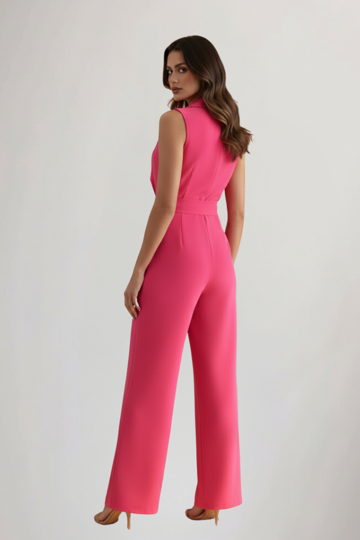 Dove | Women's Long Jumpsuit – V Neck Sleeveless Wide Leg One Piece