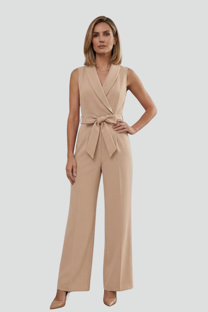 Dove | Women's Long Jumpsuit – V Neck Sleeveless Wide Leg One Piece