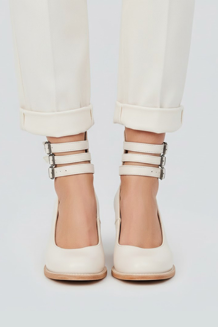 Eira | Women Block Heel Shoes – Closed Round Toe Ankle Strap Pumps, Multi Strap Buckle Heels