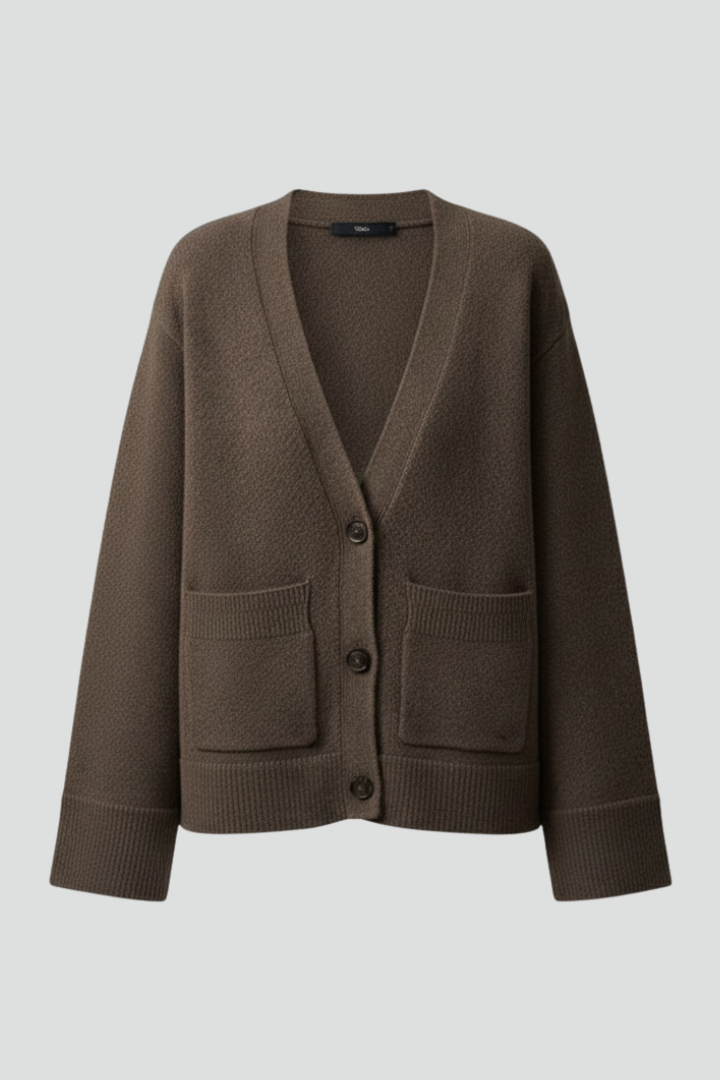 Eirlys | Women’s V-Neck Cardigan – Button Front, Patch Pockets
