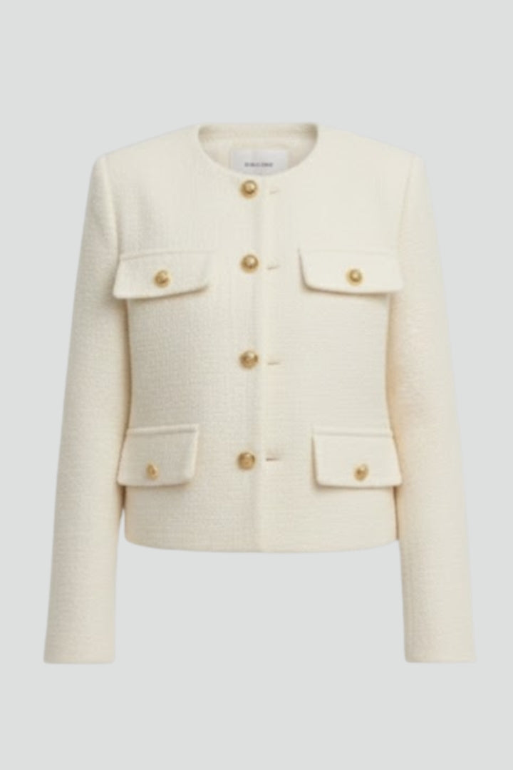 Elanise | Women's Textured Cropped Coat – Round Neck Button Front Jacket