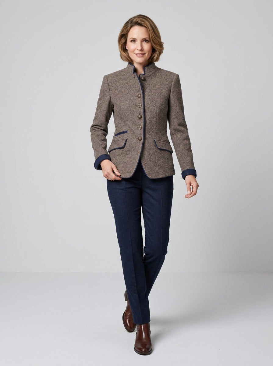 Elaraine | Women’s Patterned Jacket with Stand Collar, Front Buttons