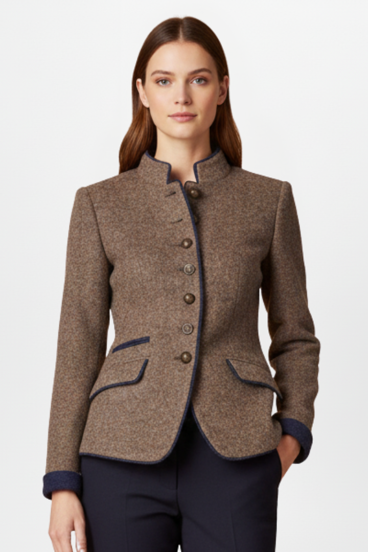 Elaraine | Women’s Patterned Jacket with Stand Collar, Front Buttons