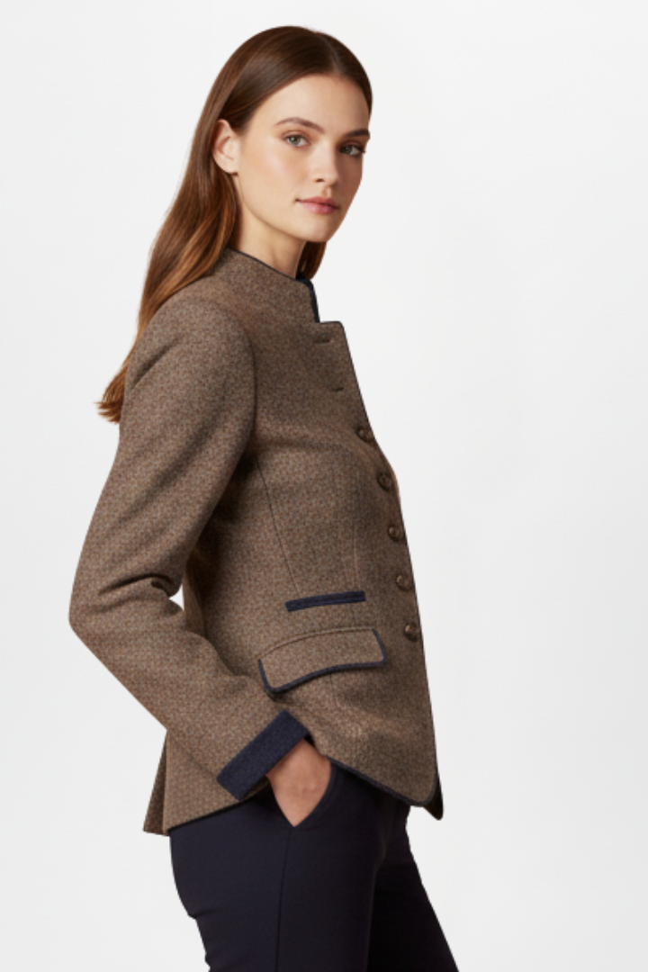 Elaraine | Women’s Patterned Jacket with Stand Collar, Front Buttons