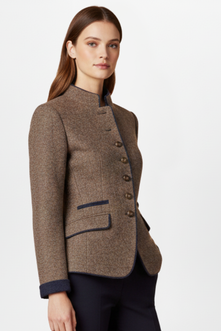 Elaraine | Women’s Patterned Jacket with Stand Collar, Front Buttons
