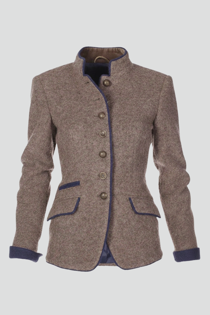 Elaraine | Women’s Patterned Jacket with Stand Collar, Front Buttons