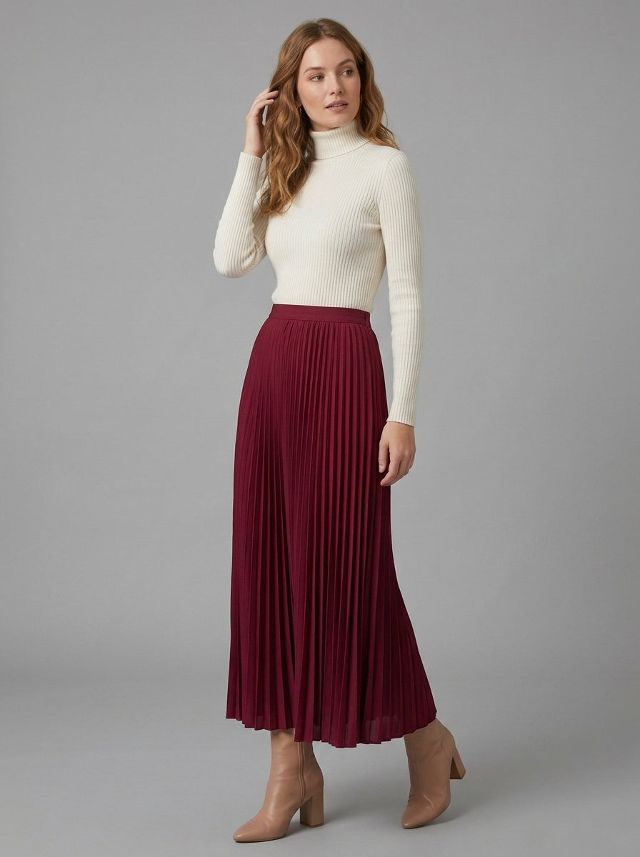 Elaria | Women’s Pleated Maxi Skirt – High-Waist Elastic Waistband