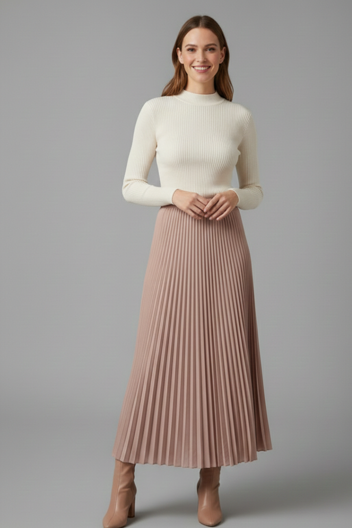 Elaria | Women’s Pleated Maxi Skirt – High-Waist Elastic Waistband