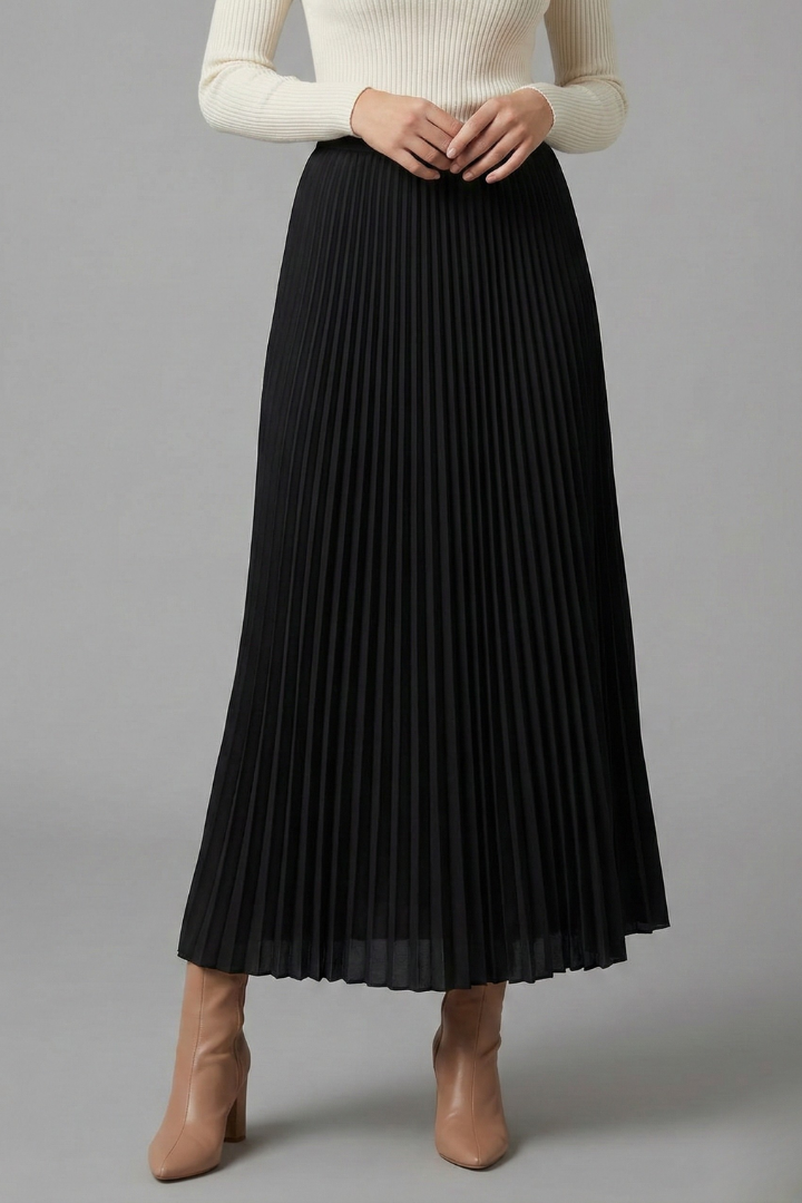 Elaria | Women’s Pleated Maxi Skirt – High-Waist Elastic Waistband