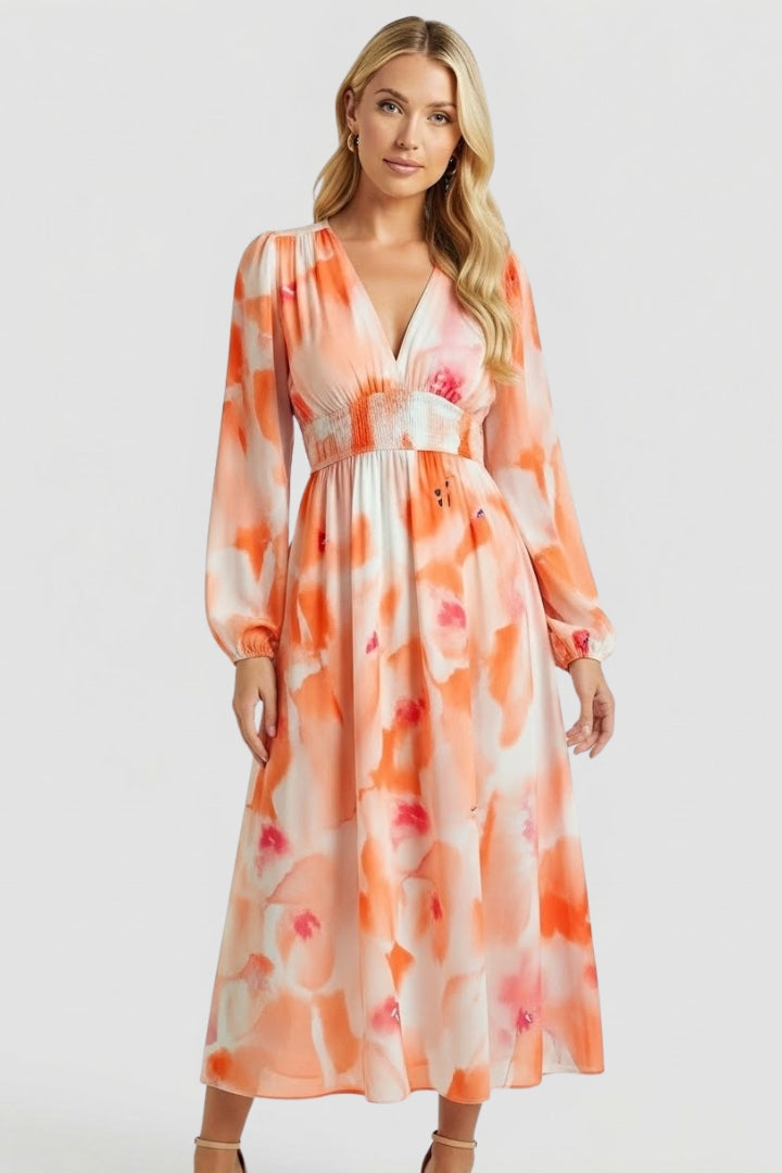 Elaris | Women’s Long Sleeve Floral Maxi Dress – V Neck Flowing Party Dress