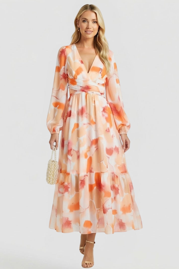 Elaris | Women’s Long Sleeve Floral Maxi Dress – V Neck Flowing Party Dress