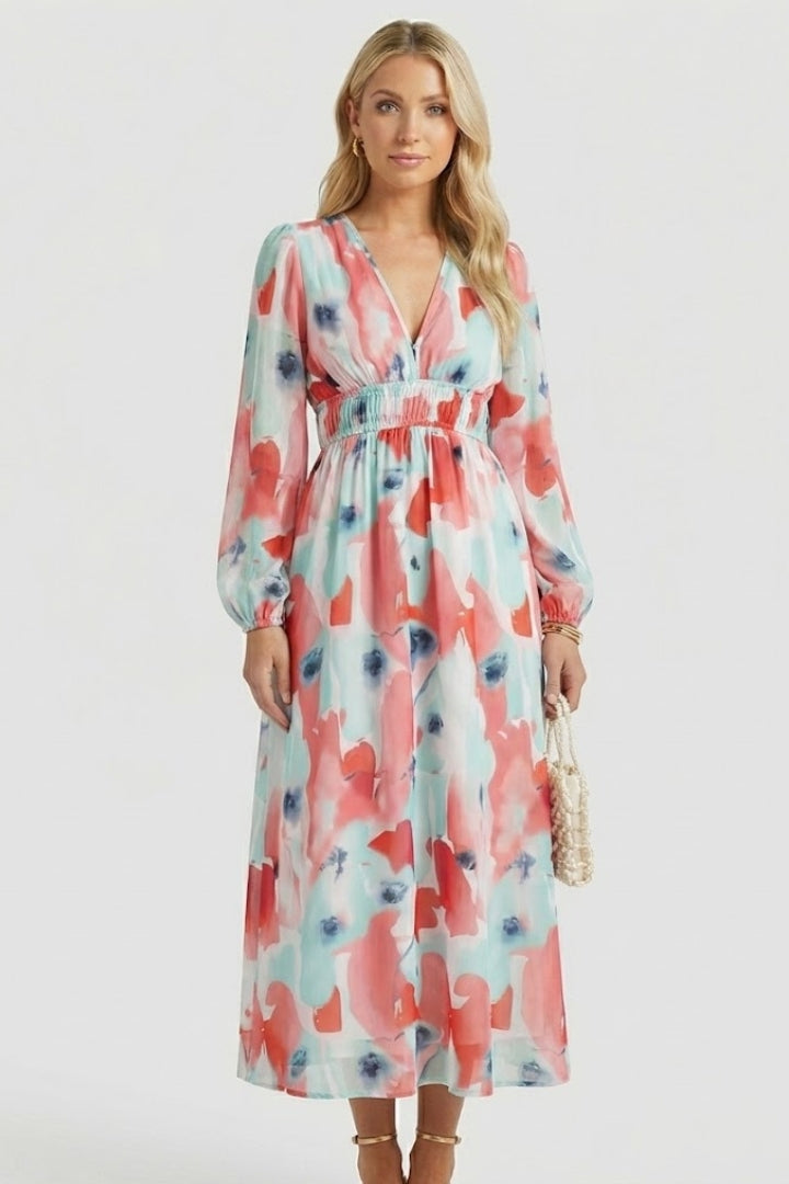 Elaris | Women’s Long Sleeve Floral Maxi Dress – V Neck Flowing Party Dress