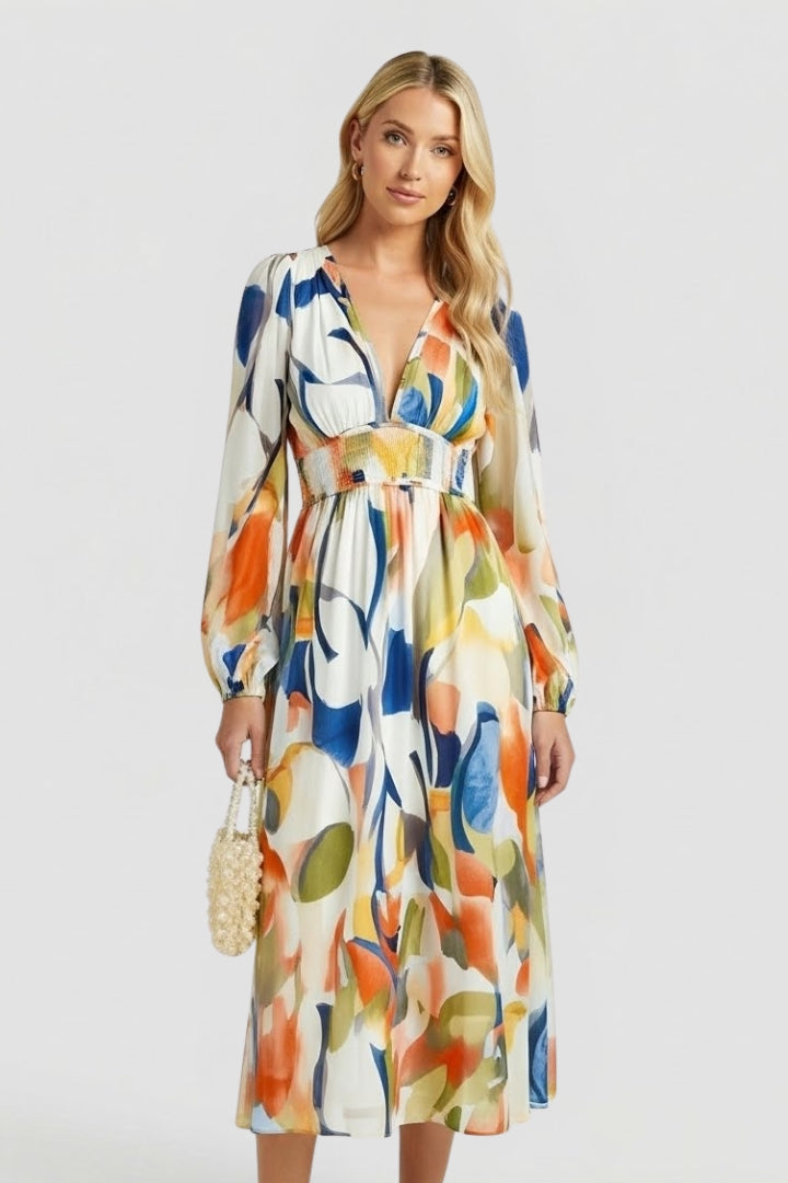 Elaris | Women’s Long Sleeve Floral Maxi Dress – V Neck Flowing Party Dress