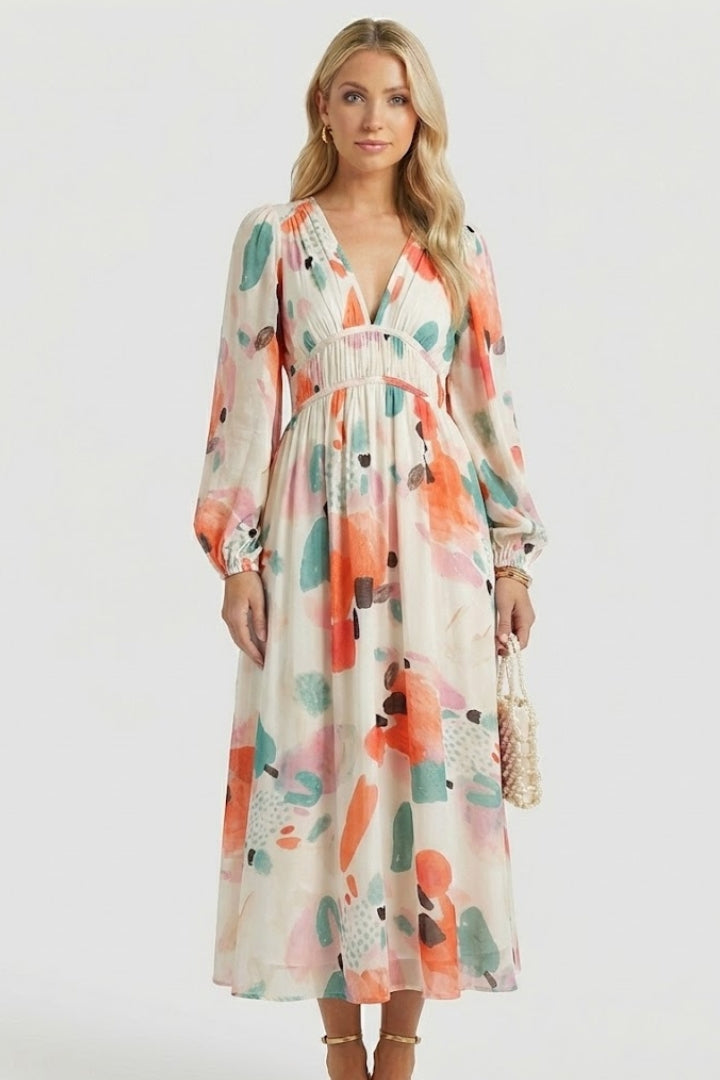 Elaris | Women’s Long Sleeve Floral Maxi Dress – V Neck Flowing Party Dress
