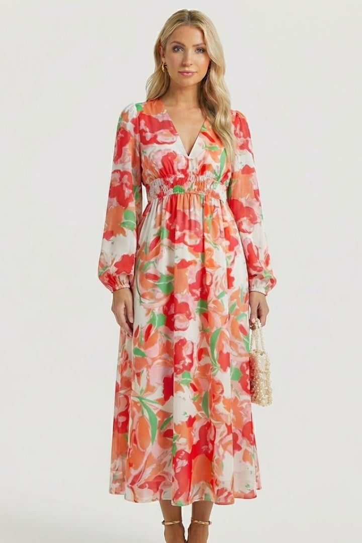 Elaris | Women’s Long Sleeve Floral Maxi Dress – V Neck Flowing Party Dress