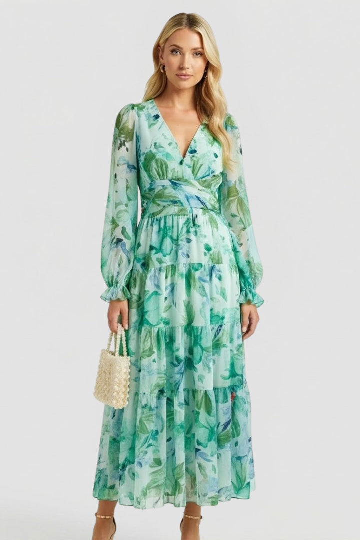 Elaris | Women’s Long Sleeve Floral Maxi Dress – V Neck Flowing Party Dress