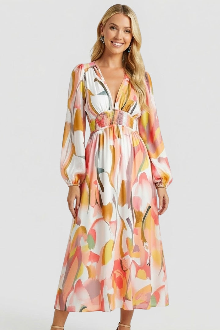 Elaris | Women’s Long Sleeve Floral Maxi Dress – V Neck Flowing Party Dress