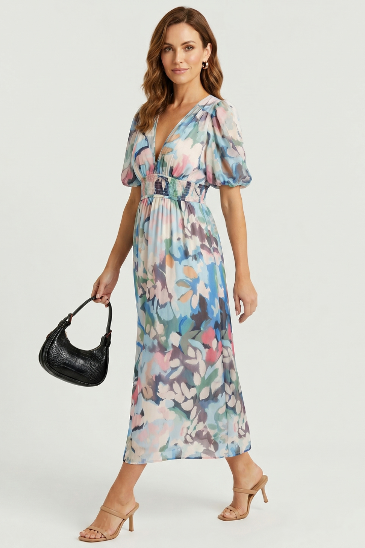 Elaris | Women’s Long Sleeve Floral Maxi Dress – V Neck Flowing Party Dress