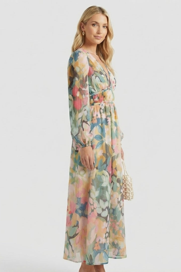 Elaris | Women’s Long Sleeve Floral Maxi Dress – V Neck Flowing Party Dress
