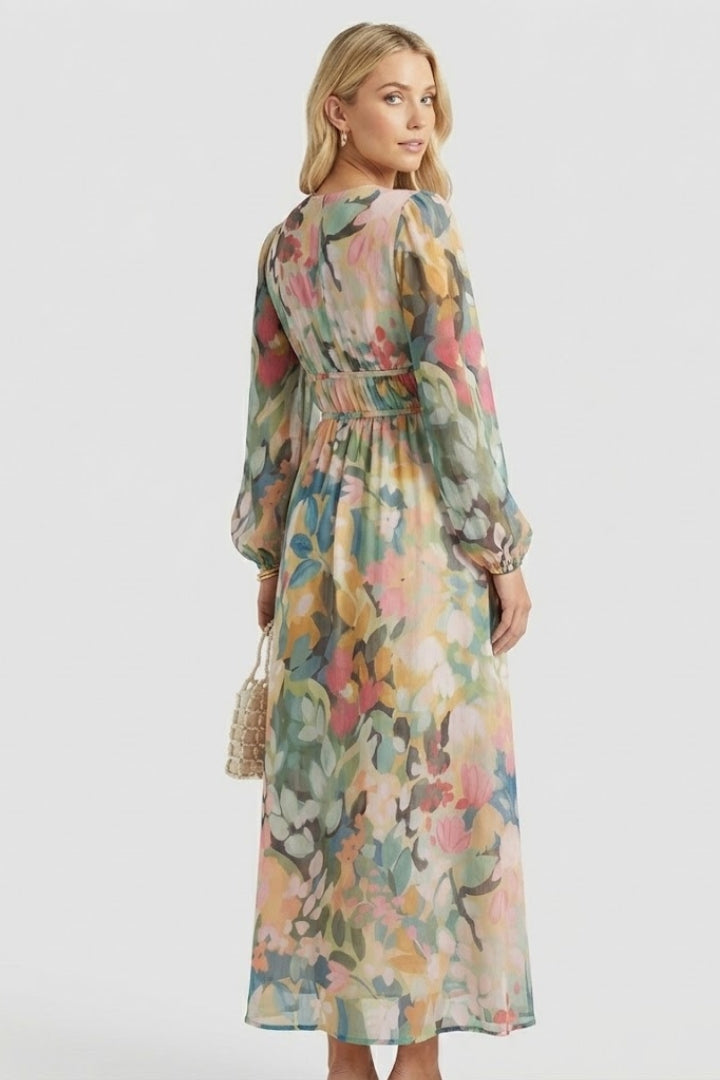 Elaris | Women’s Long Sleeve Floral Maxi Dress – V Neck Flowing Party Dress