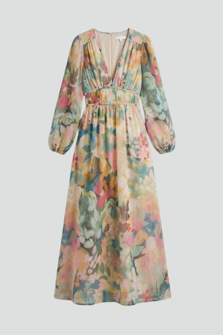 Elaris | Women’s Long Sleeve Floral Maxi Dress – V Neck Flowing Party Dress