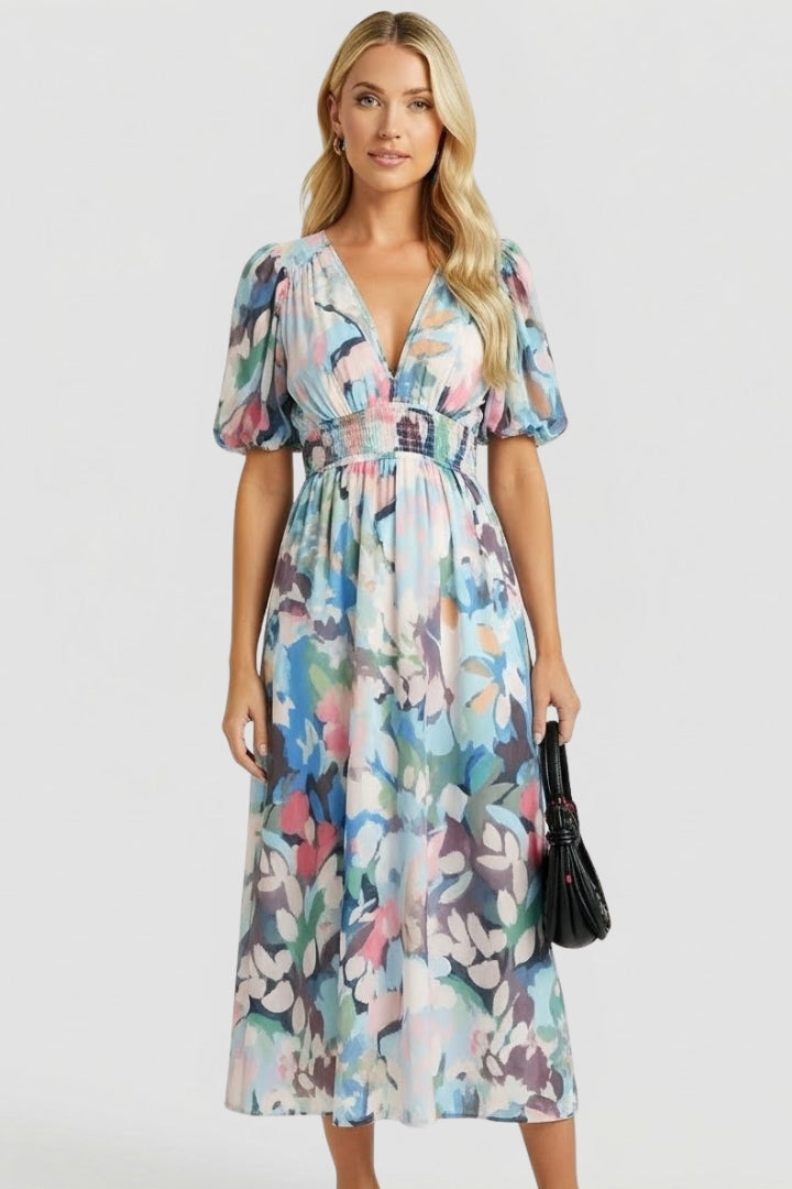 Elaris | Women’s Long Sleeve Floral Maxi Dress – V Neck Flowing Party Dress