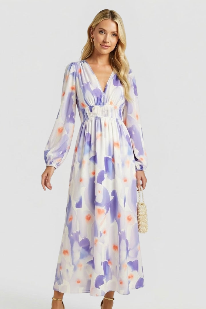 Elaris | Women’s Long Sleeve Floral Maxi Dress – V Neck Flowing Party Dress