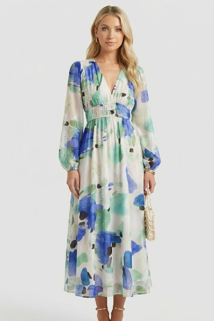 Elaris | Women’s Long Sleeve Floral Maxi Dress – V Neck Flowing Party Dress
