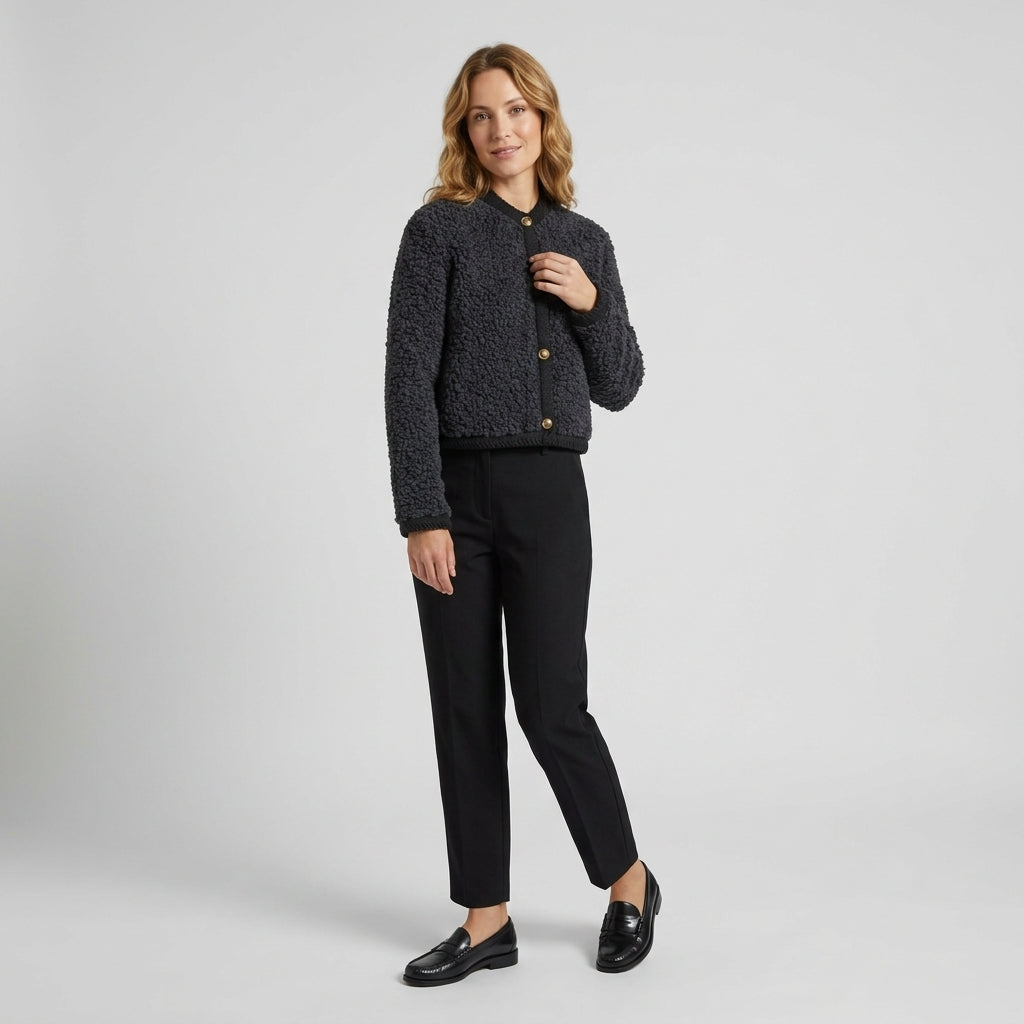 Elarissa | Women’s Teddy Fleece Jacket – Button Front, Classic Collar