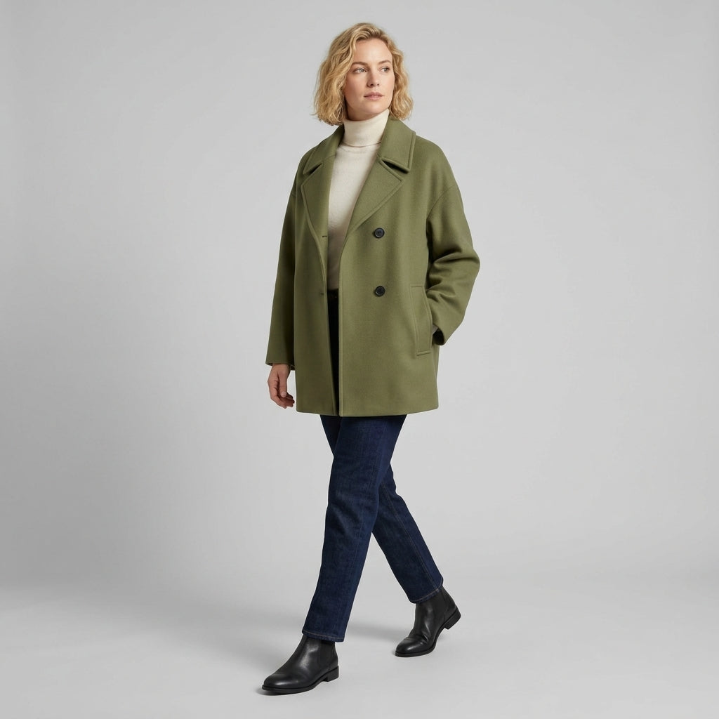 Elarose | Women’s Oversized Woven Coat – Classic Button Front