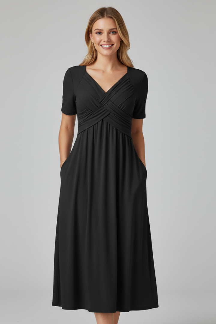 Elaryne | Women's Long Summer Dress – V-Neck Short Sleeve Casual Maxi Dress