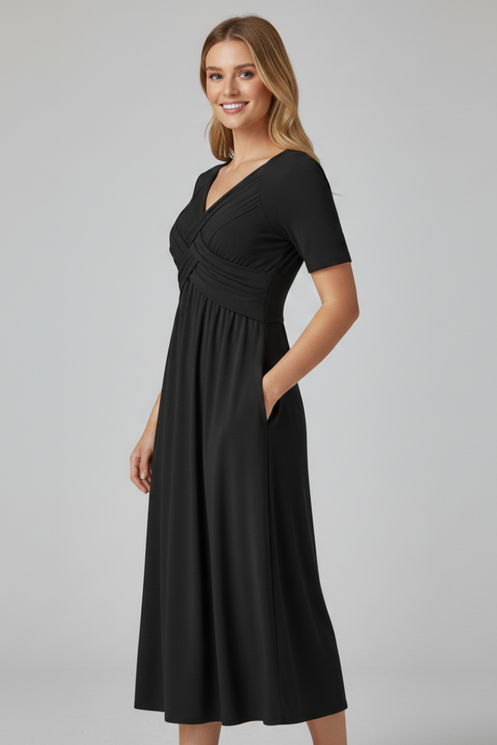 Elaryne | Women's Long Summer Dress – V-Neck Short Sleeve Casual Maxi Dress