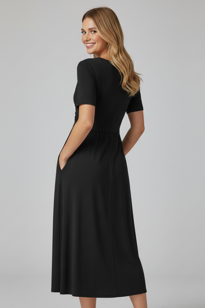 Elaryne | Women's Long Summer Dress – V-Neck Short Sleeve Casual Maxi Dress