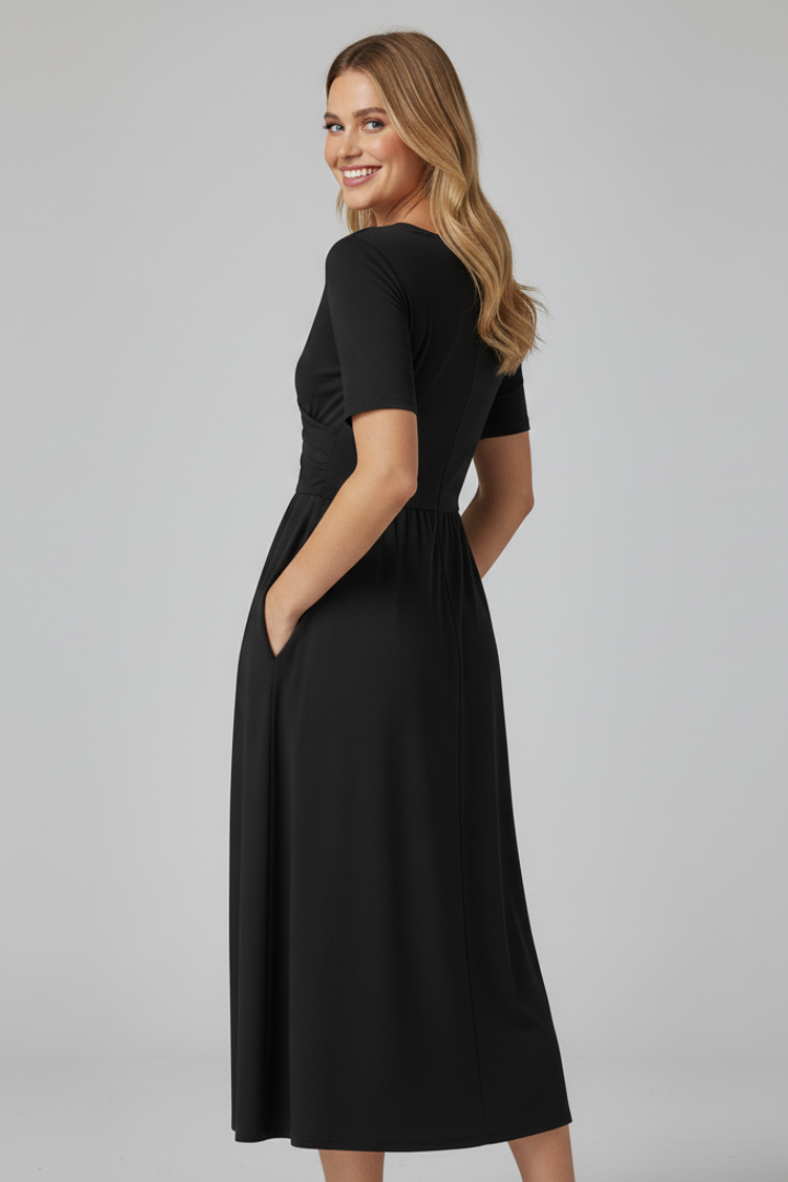 Elaryne | Women's Long Summer Dress – V-Neck Short Sleeve Casual Maxi Dress