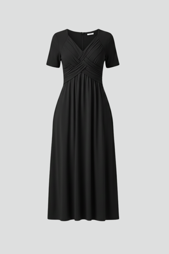 Elaryne | Women's Long Summer Dress – V-Neck Short Sleeve Casual Maxi Dress