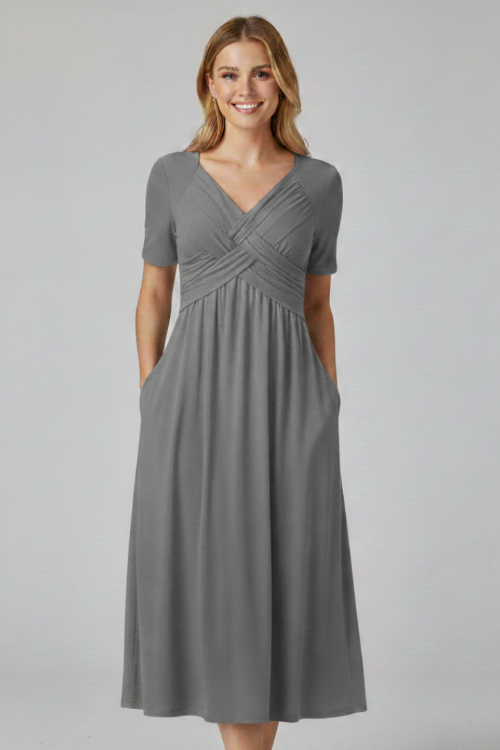 Elaryne | Women's Long Summer Dress – V-Neck Short Sleeve Casual Maxi Dress