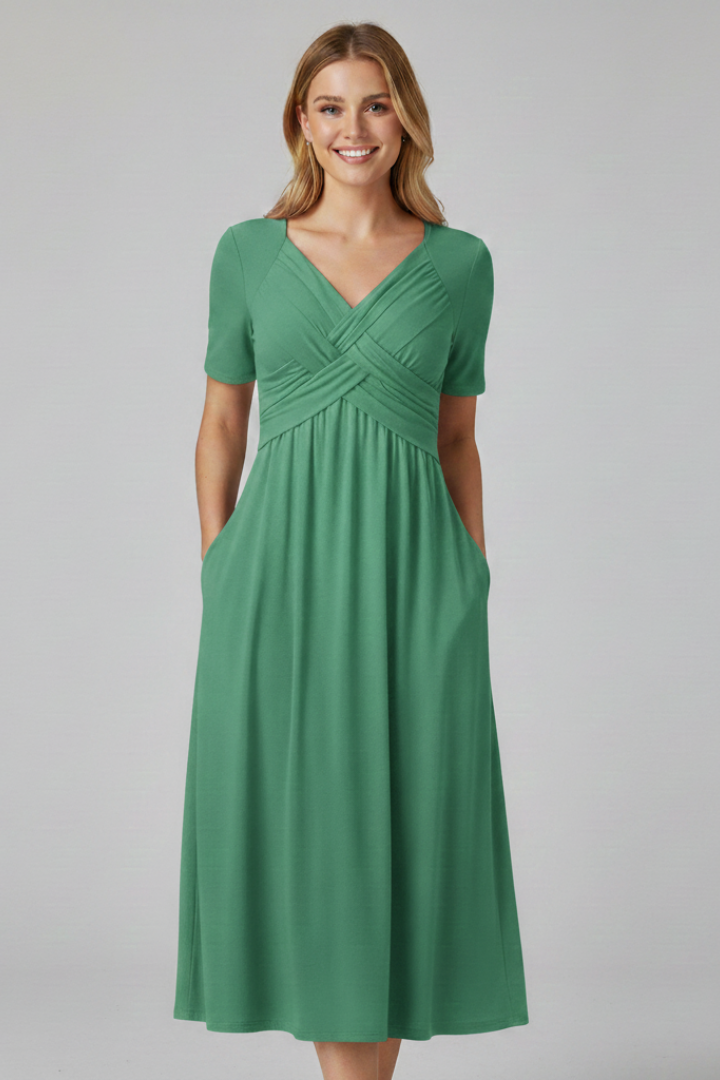 Elaryne | Women's Long Summer Dress – V-Neck Short Sleeve Casual Maxi Dress