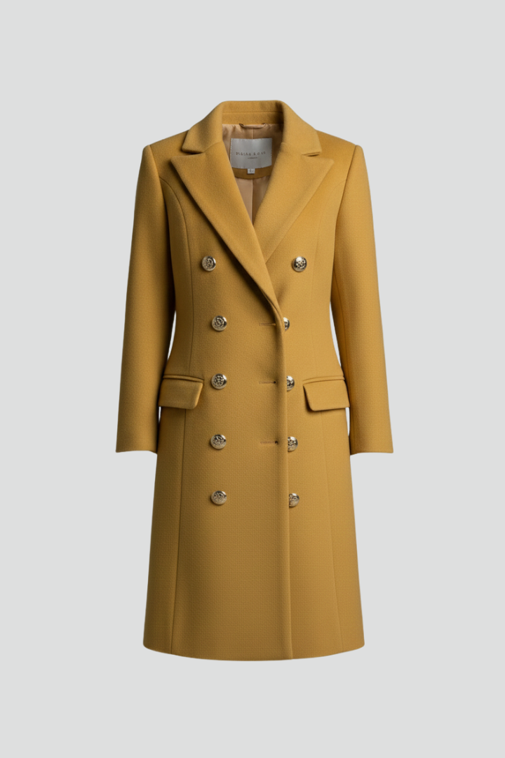 Eleanora | Women’s Long Coat – Double-Breasted Metallic Buttons