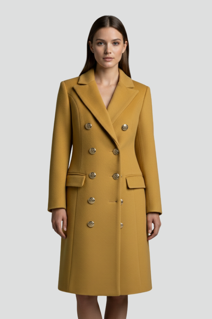 Eleanora | Women’s Long Coat – Double-Breasted Metallic Buttons