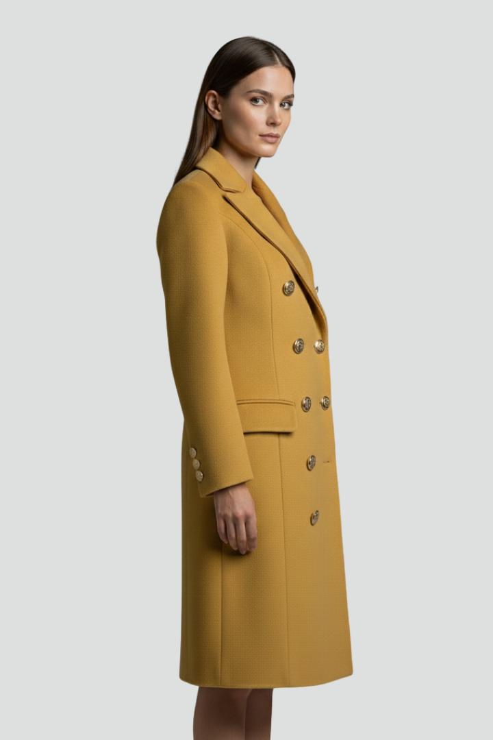 Eleanora | Women’s Long Coat – Double-Breasted Metallic Buttons