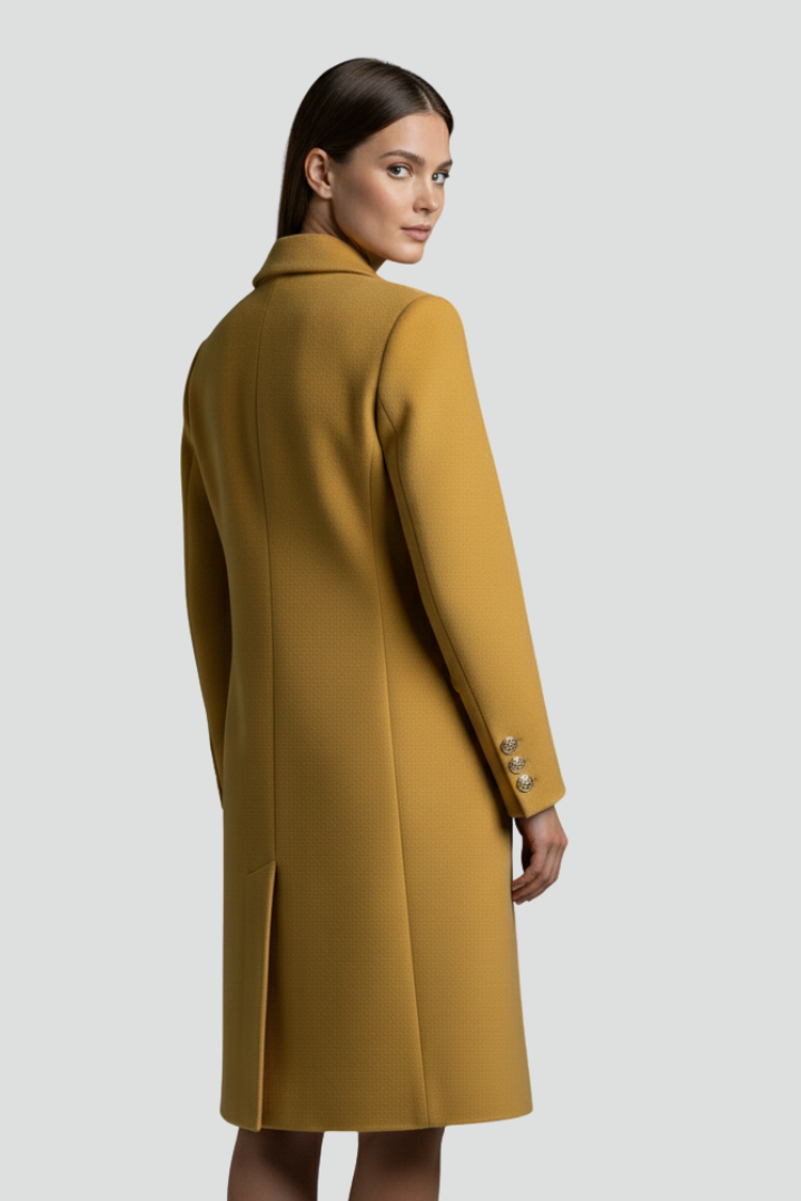Eleanora | Women’s Long Coat – Double-Breasted Metallic Buttons