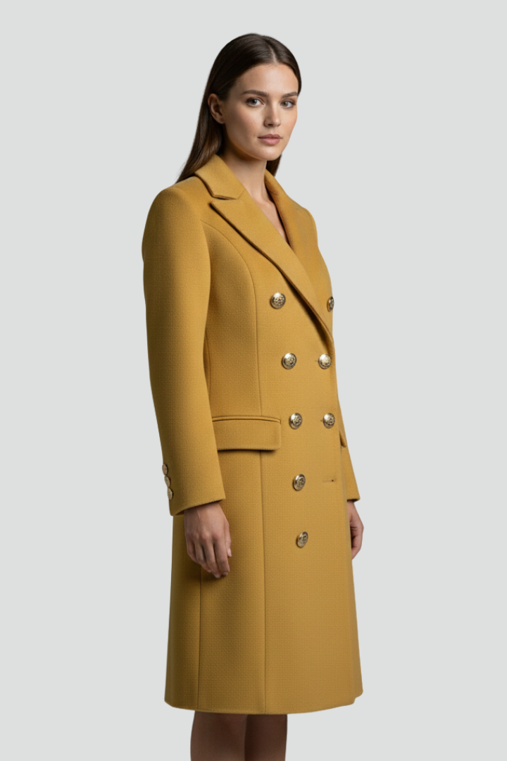 Eleanora | Women’s Long Coat – Double-Breasted Metallic Buttons