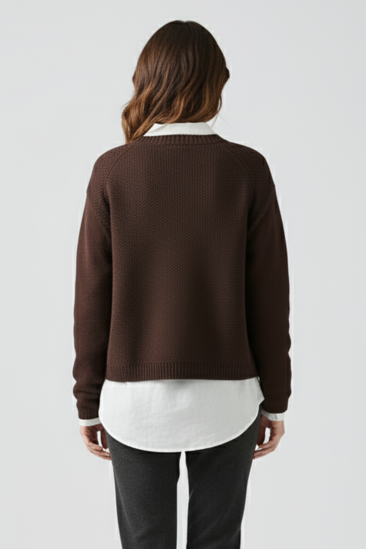 Elenora | Women’s Knit Cardigan, Round Neck Button Front, Long Sleeve
