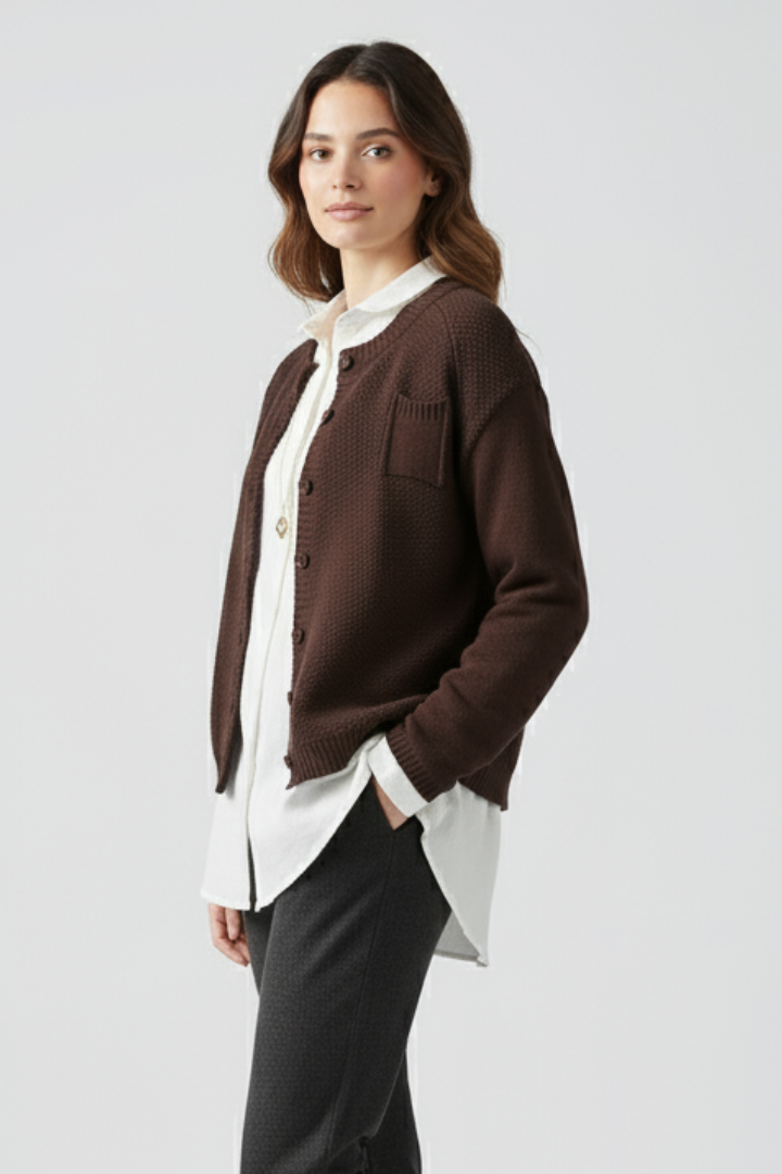 Elenora | Women’s Knit Cardigan, Round Neck Button Front, Long Sleeve